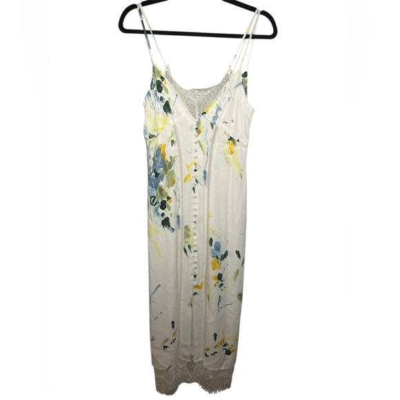 NWOT Anthropologie Floral Maxi Dress Button Front Slip Midi Dress with Lace Hem - Picture 5 of 10